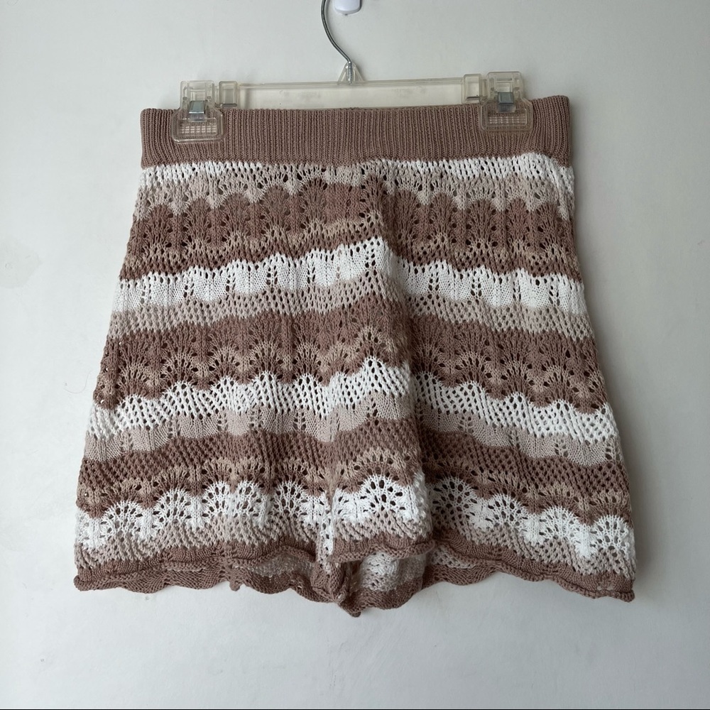 Princess Polly Leah Brown Striped Sheer Knit Coverup Shorts 8